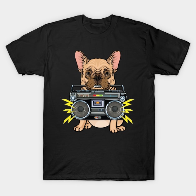 dog biting boombox T-Shirt by Mako Design 